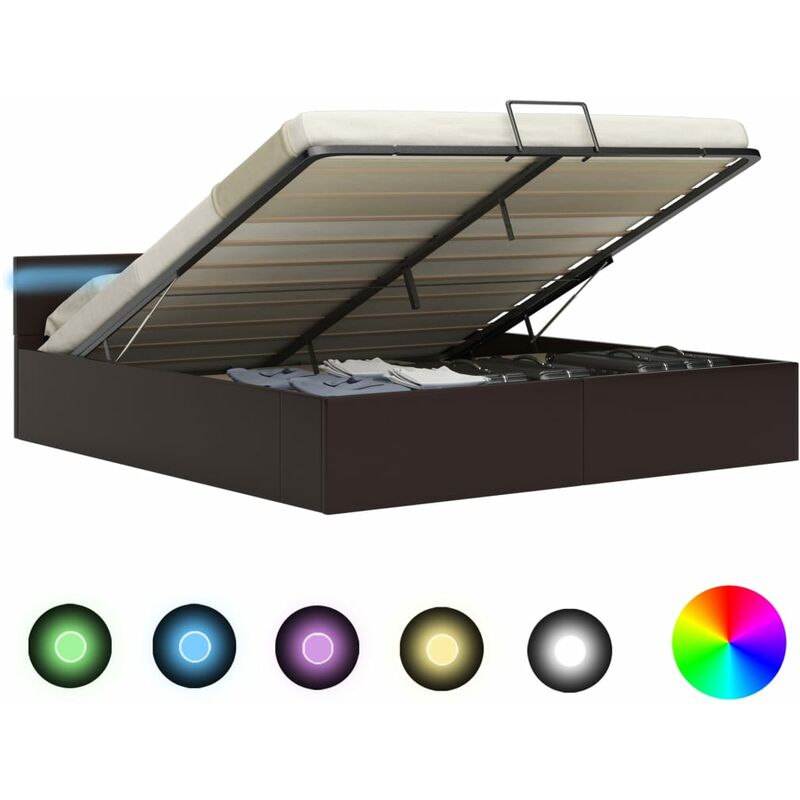 

Cama canapé hidráulica con LED cuero sintético gris 160x200cm - Gris