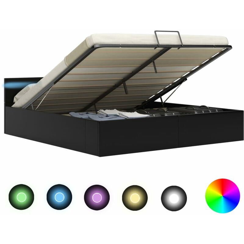 

Cama canapé hidráulica con LED cuero sintético negra 180x200 cm - Negro