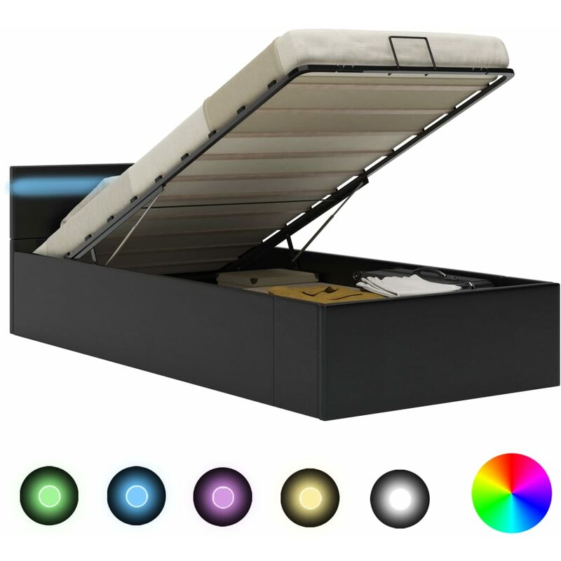 

Cama canapé hidráulica con LED cuero sintético negro 100x200cm - Negro