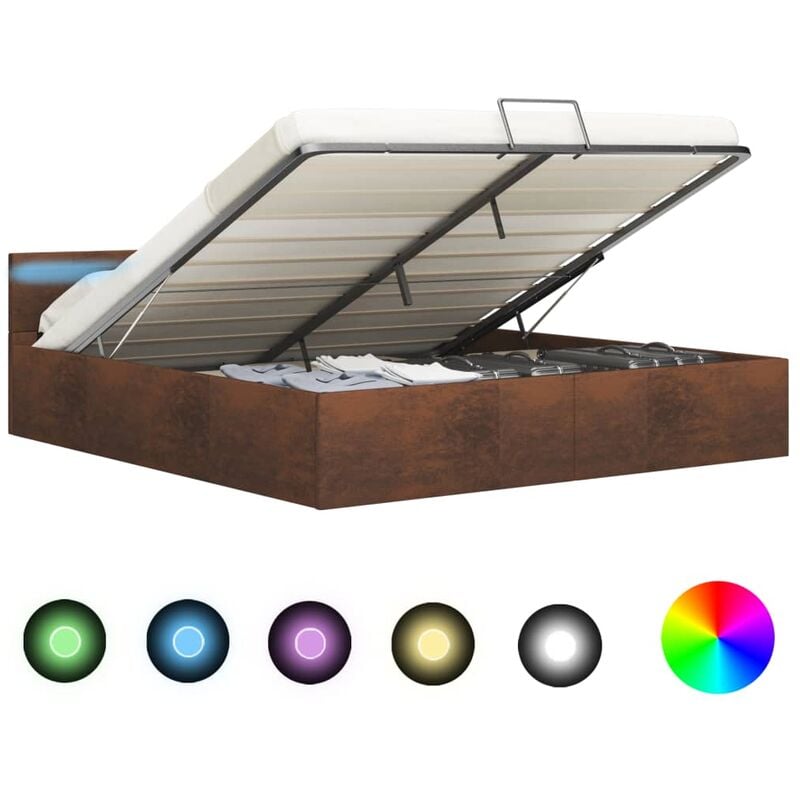 

Cama canapé hidráulica con LED tela marrón 160x200 cm - Marrón