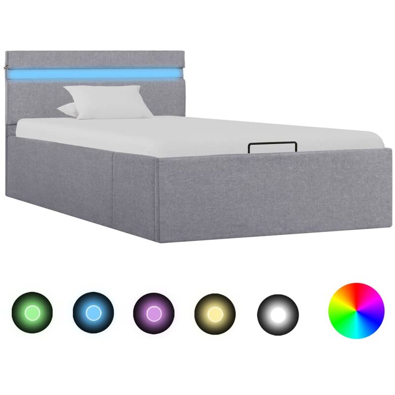 

Cama canapé hidráulica almacenaje LED tela gris claro 90x200cm