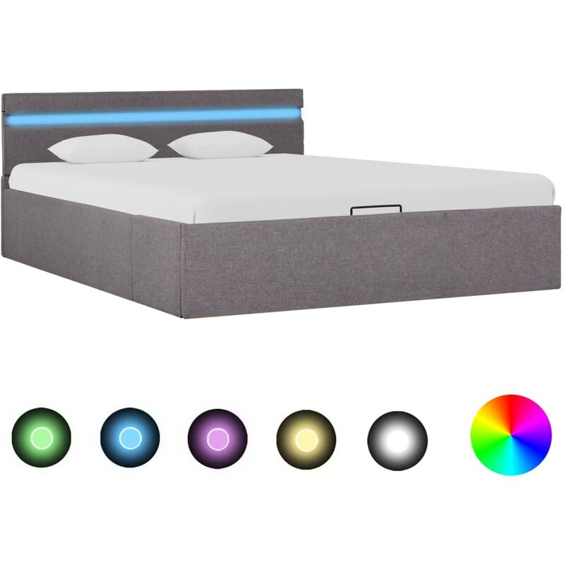 

Cama canapé hidráulica almacenaje LED tela gris topo 120x200 cm