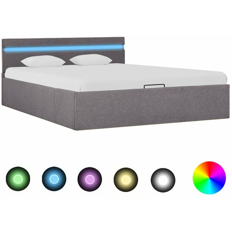 

Cama canape hidraulica almacenaje LED tela gris topo 140x200 cm