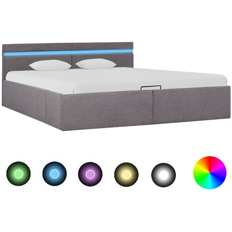 

Cama canapé hidráulica almacenaje LED tela gris topo 160x200 cm
