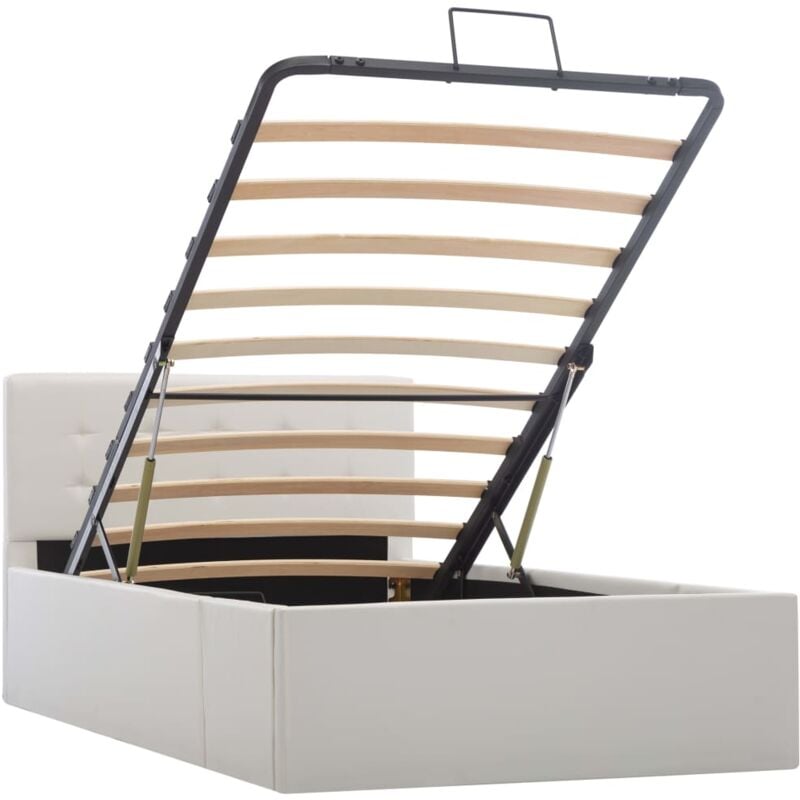

vidaXL Cama Canapé Hidráulica Cuero Sintético Blanco 100x200 cm - Blanco