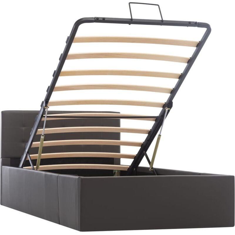 

vidaXL Cama Canapé Hidráulica Cuero Sintético Gris 90x200 cm - Gris
