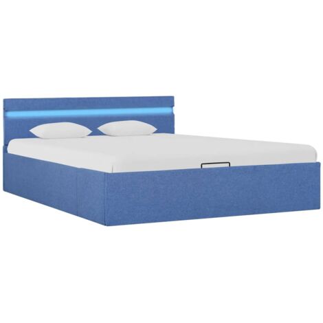 Cama canapé hidráulica con almacenaje y LED tela azul 140x200cm