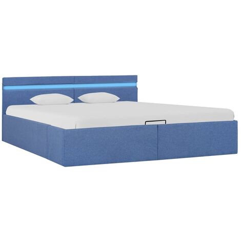 Cama canapé hidráulica con almacenaje y LED tela azul 160x200cm