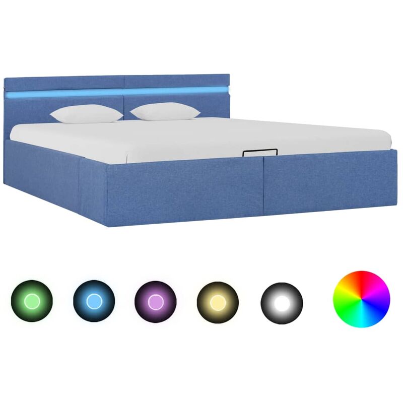 

Cama canapé hidráulica con almacenaje y LED tela azul 180x200cm