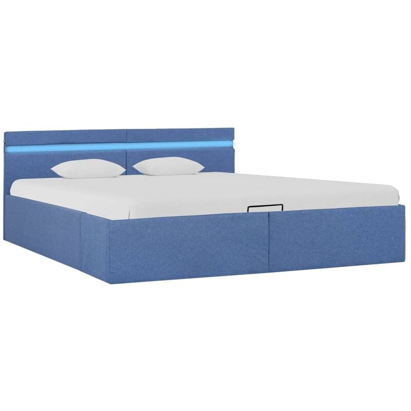

vidaXL Cama Canapé Hidráulica con Almacenaje y LED Tela Azul 160x200cm - Azul