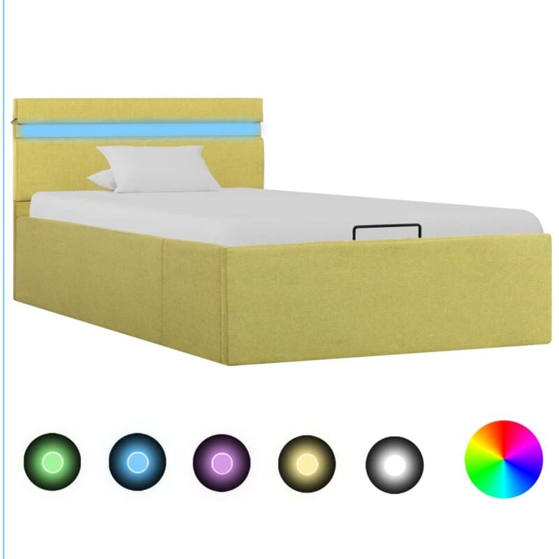 

vidaXL Cama Canapé Hidráulica con Almacenaje y LED Tela Amarillo Lima 90x200 cm - Amarillo