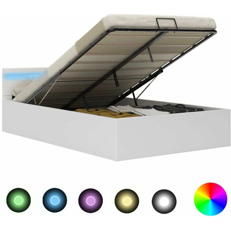 

Cama canapé hidráulica con LED cuero sintético blanco 120x200cm
