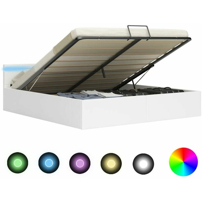 

Cama canape hidraulica con LED cuero sintetico blanco 160x200cm