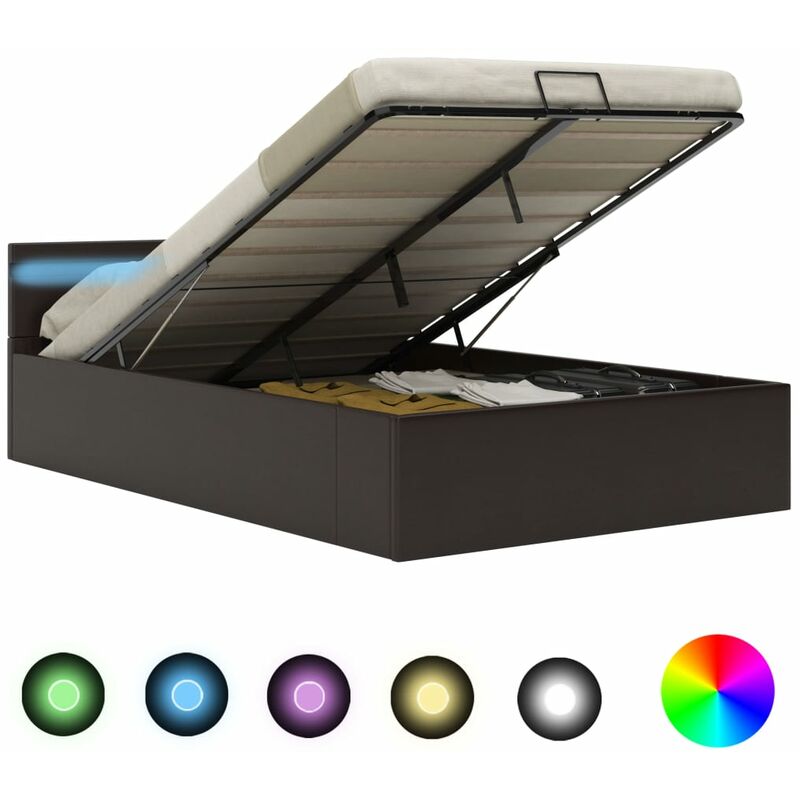 

Cama canapé hidráulica con LED cuero sintético gris 140x200 cm