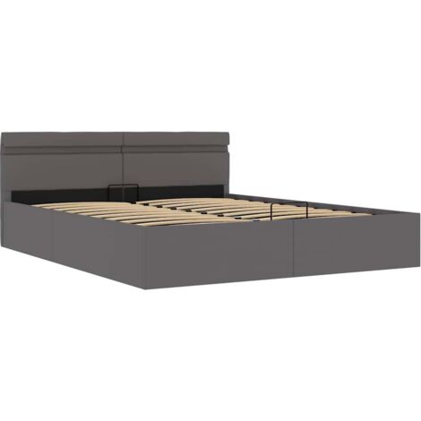 Cama canapé hidráulica con LED cuero sintético gris 180x200cm