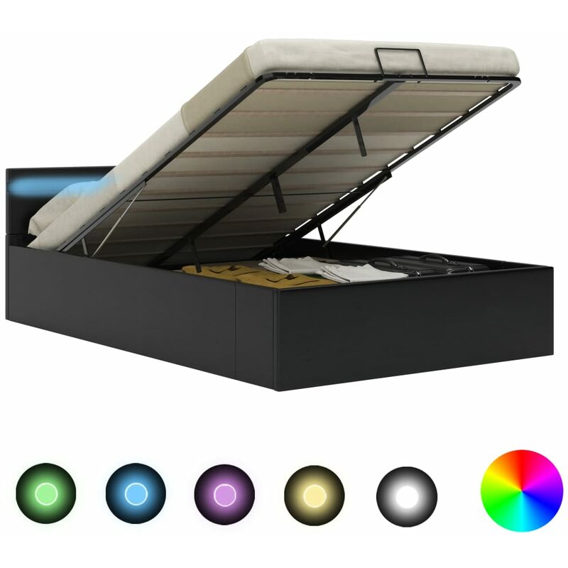 

Cama canapé hidráulica con LED cuero sintético negra 140x200 cm