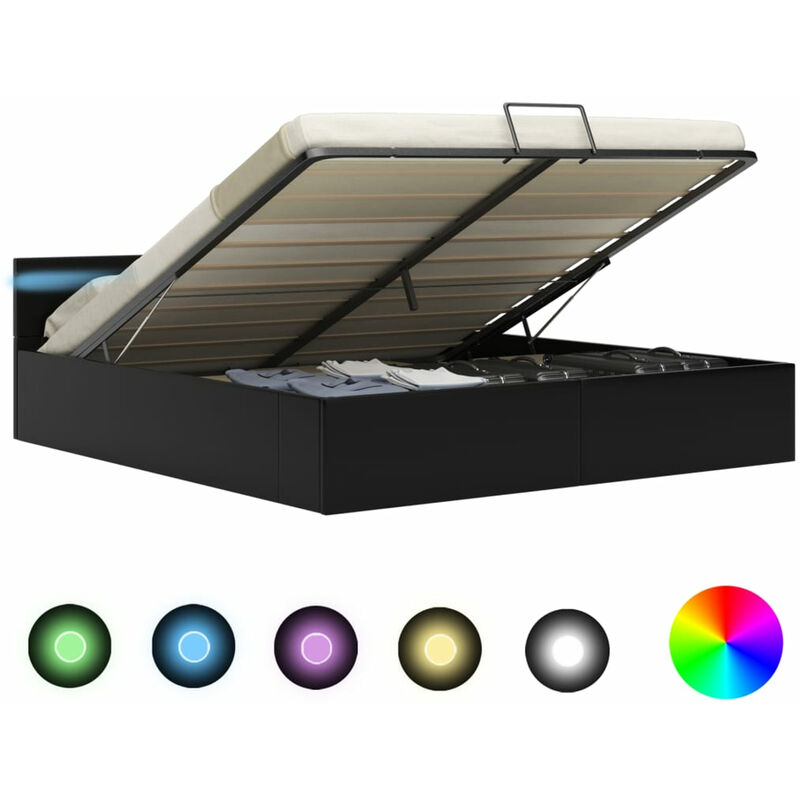 

Cama canape hidraulica con LED cuero sintetico negra 180x200 cm