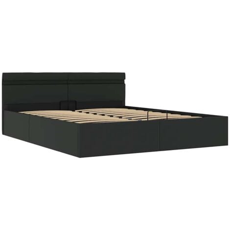 Cama canapé hidráulica con LED cuero sintético negra 180x200 cm