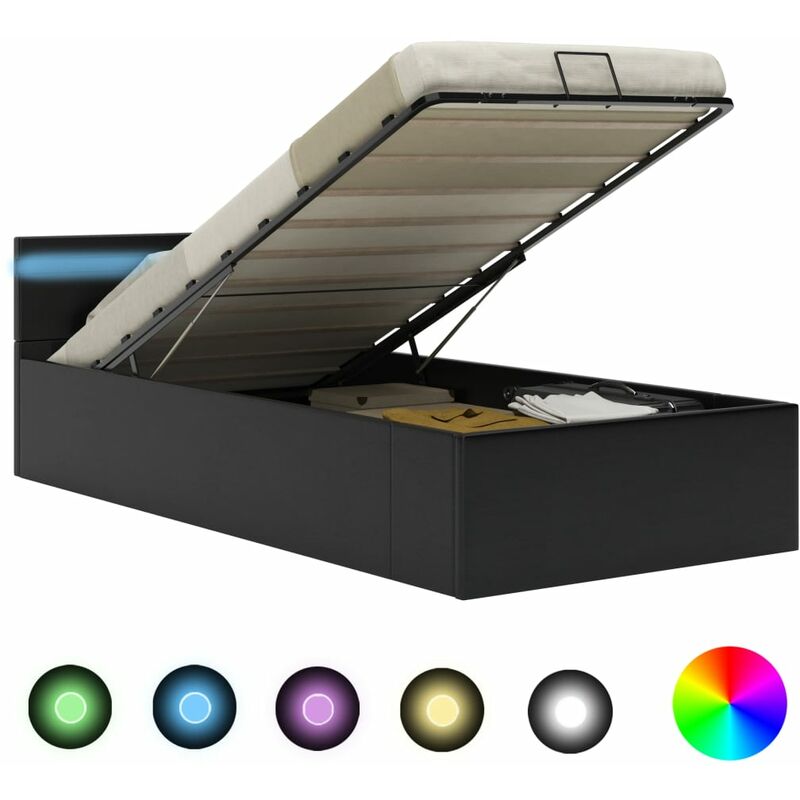 

Cama canapé hidráulica con LED cuero sintético negro 90x200cm