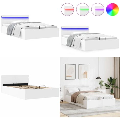 Cama canapé hidráulica con LED sin colchón blanco 120x200 cm - Cama hidráulica - Cama con almacenamiento