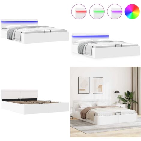 Cama canapé hidráulica con LED sin colchón blanco 180x200 cm - Cama hidráulica - Cama con almacenamiento