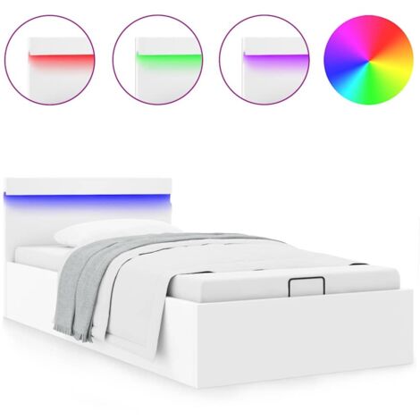 Cama canapé hidráulica con LED sin colchón blanco 90x200 cm vidaXL