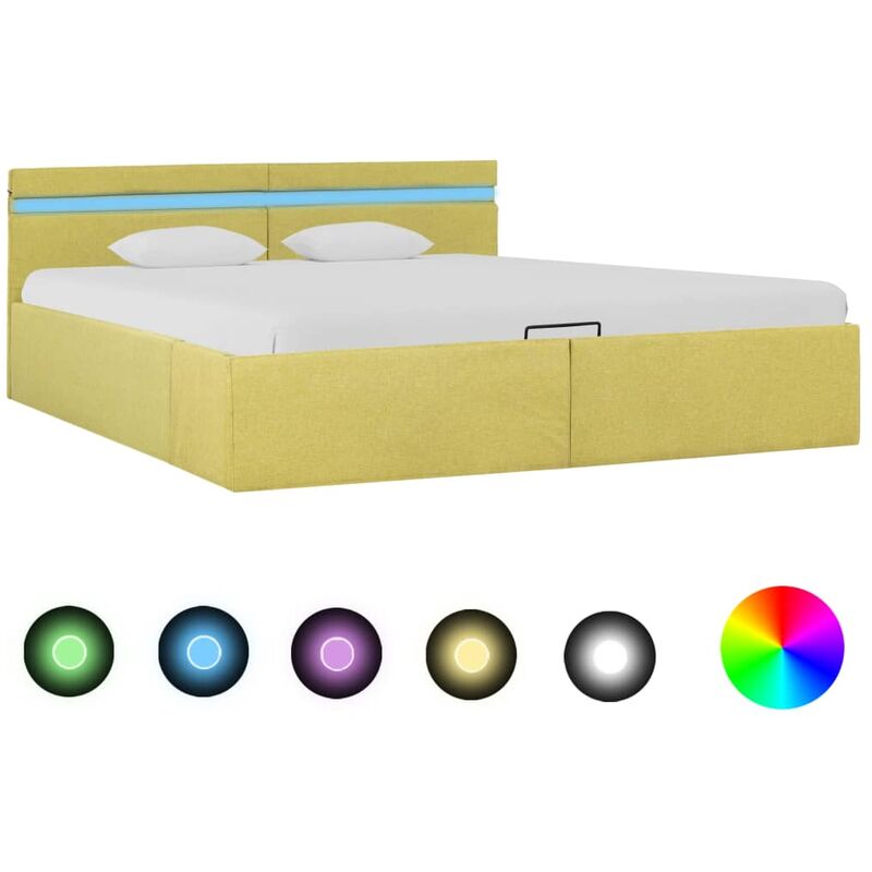 

Cama canape hidraulica con LED tela amarillo lima 160x200 cm