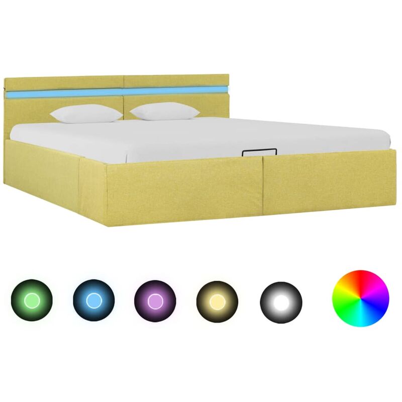 

Cama canape hidraulica con LED tela amarillo lima 180x200 cm