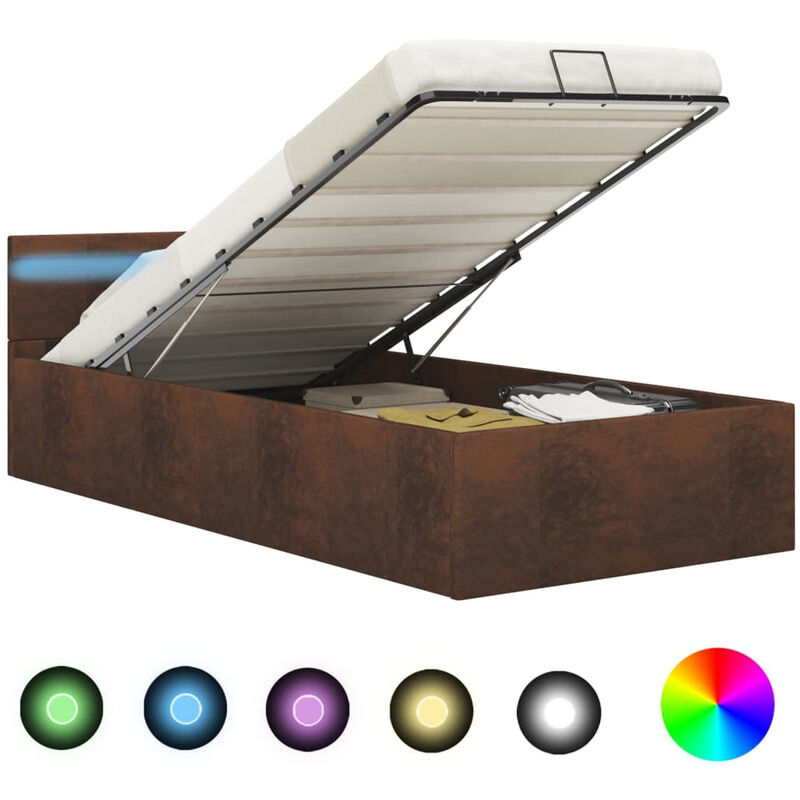 

Cama canape hidraulica con LED tela marron 100x200 cm
