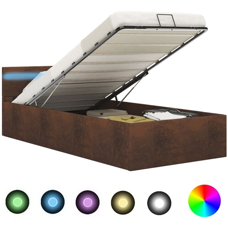 

Cama canapé hidráulica con LED tela marrón 100x200 cm