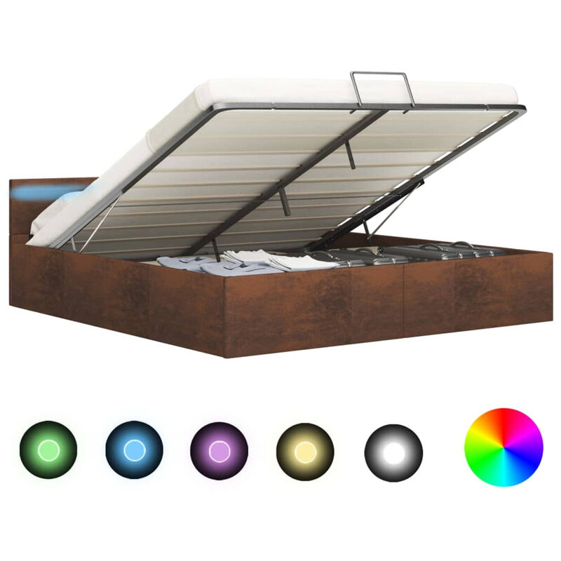 

Asupermall - Cama canape hidraulica con LED tela marron 160x200 cm