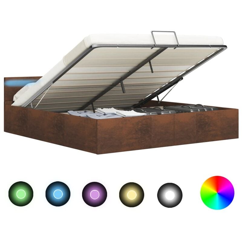

Cama canapé hidráulica con LED tela marrón 180x200 cm