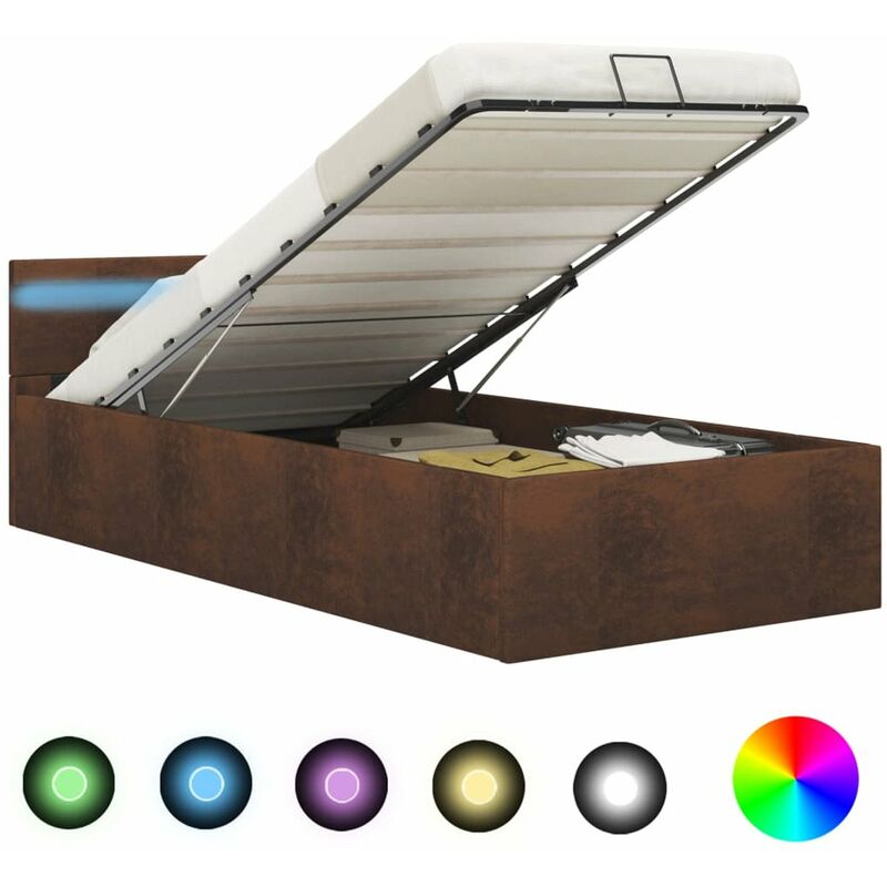 

Cama canape hidraulica con LED tela marron 90x200 cm