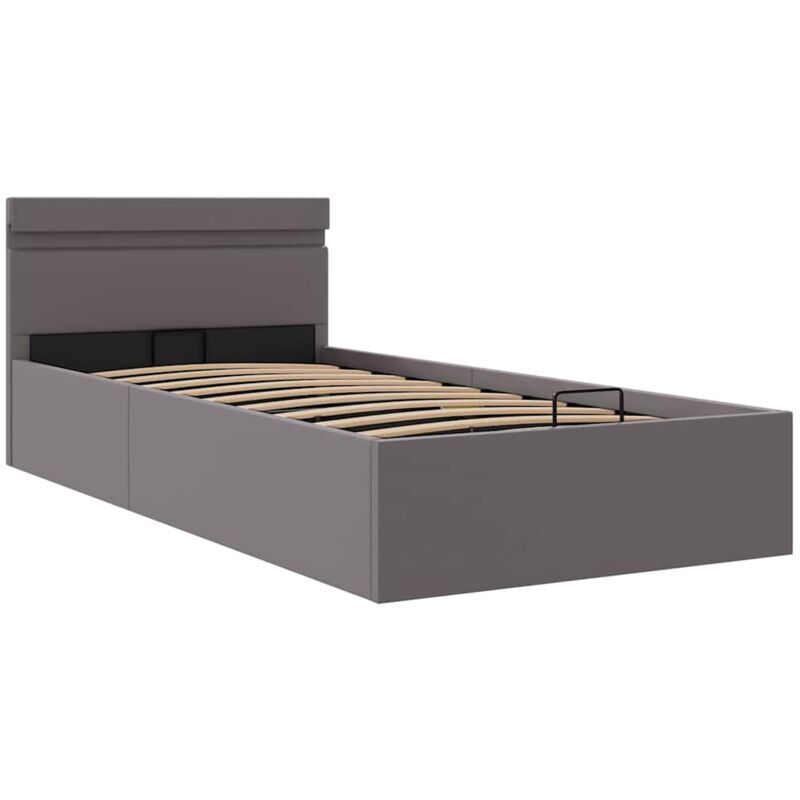 

vidaXL Cama Canapé Hidráulica con LED Cuero Sintético Gris 90x200 cm - Gris