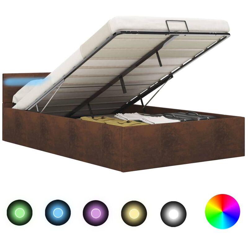 

Cama Canapé Hidráulica con LED Tela Marrón 140x200 cm - Marrón - Vidaxl