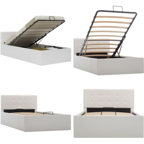 Cama canapé hidráulica cuero sintético blanco 100x200 cm - Cama con almacenamiento - Cama cuero sintético