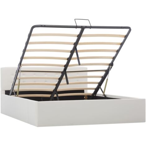 Cama canapé hidráulica cuero sintético blanco 140x200 cm