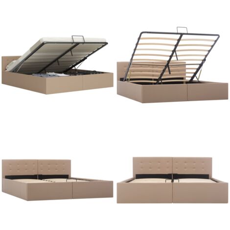 Cama canapé hidráulica cuero sintético blanco 160x200 cm - Cama con almacenamiento - Cama cuero sintético