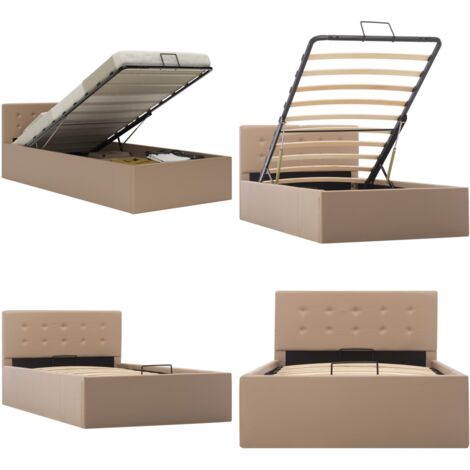 Cama canapé hidráulica cuero sintético capuchino 100x200 cm - Cama con almacenamiento - Cama canapé