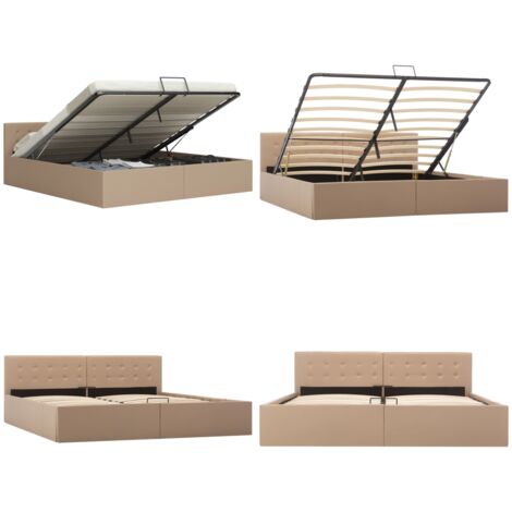 Cama canapé hidráulica cuero sintético capuchino 180x200 cm - Cama con almacenamiento - Cama cuero sintético