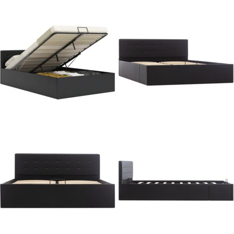 Cama canapé hidráulica cuero sintético negra 140x200 cm - Cama con almacenamiento - Cama de matrimonio