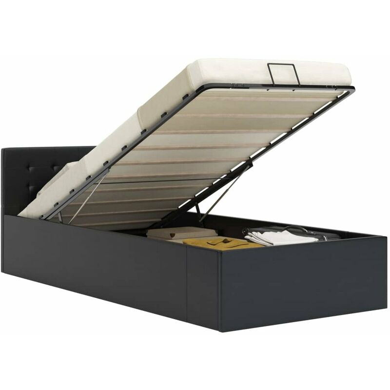 

Cama canape hidraulica cuero sintetico negro 100x200 cm