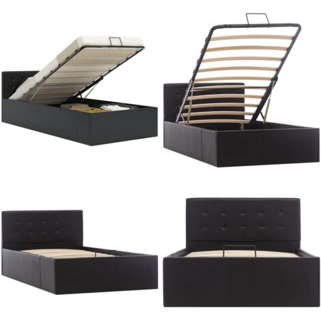 Cama canapé hidráulica cuero sintético negro 90x200 cm - Cama con almacenamiento - Cama canapé