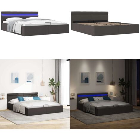 Cama canapé hidráulica de almacenaje sin colchón gris 180x200cm - Cama con almacenamiento - Cama con luz LED