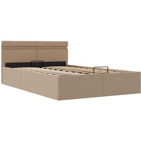 Cama canapé hidráulica LED cuero sintético capuchino 140x200 cm