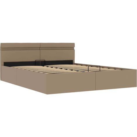 Cama canapé hidráulica LED cuero sintético capuchino 180x200 cm