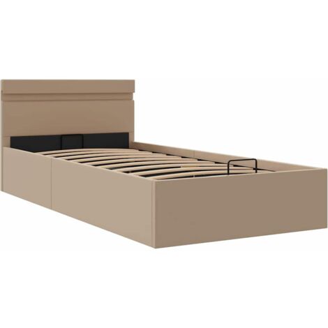 Cama canapé hidráulica LED cuero sintético capuchino 90x200 cm