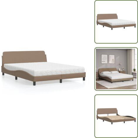 Cama capuchino - vidaXL Cama con colchón Dover cuero sintético capuchino 160x200 cm - Cama con cabecero