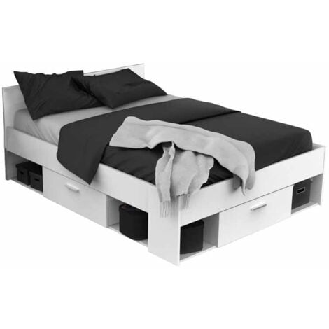 Estructura de cama Marco de Cama Somier de Cama con cajones doble negro  135x190 cm SDV708271