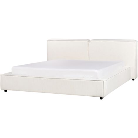 Cama clásica tapizada somier de láminas de tela blanco crema 180 x 200 Linards